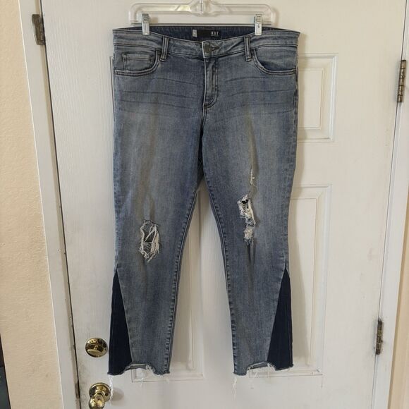 Kut from The Kloth Womens Reese Ankle Straight Leg 14 Ripped College Preppy Logo - Picture 2 of 16